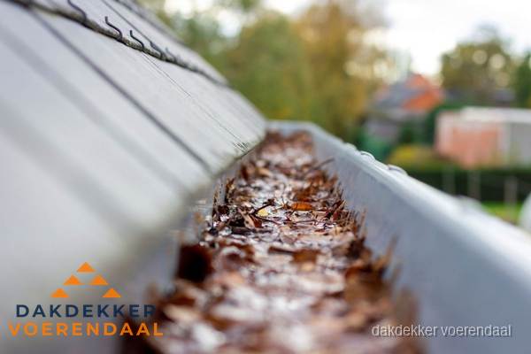 Verstopte dakgoot met bladeren schoonmaken in Voerendaal