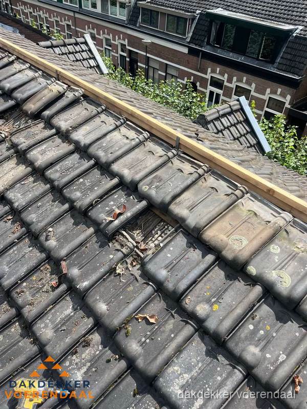 Dakonderhoud aan schuin pannendak met nokvernieuwing in Voerendaal